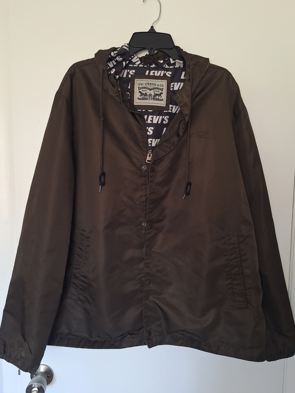 Levi's Men's Dark Olive Hooded Water-Resistant Snap-and-Zip Jacket